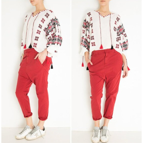 Nili Lotan Pants - Nili Lotan Paris Pants $345 Drop Crotch Slouchy Cotton Crop Sunkissed Red